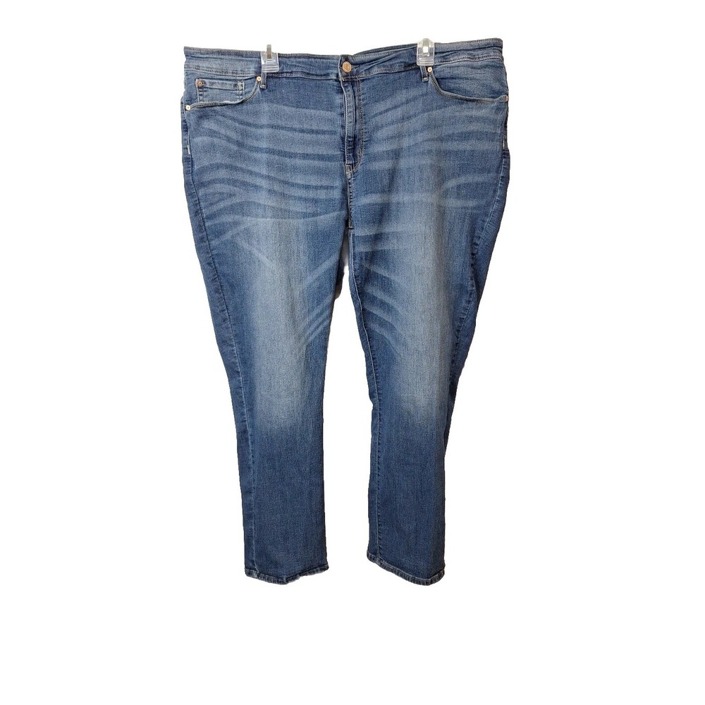 Signature Levi Strauss Womens 28M Mid Rise Straight Jeans Medium Wash Distressed